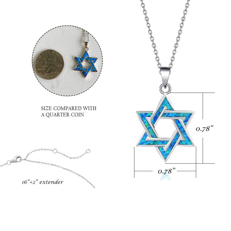 FANCIME Star of David Necklace for Women Hanukkah Gifts 925 Sterling Silver Blue Created Opal Necklace Charm Geometric Pendant Jewelry for Women - Image 5